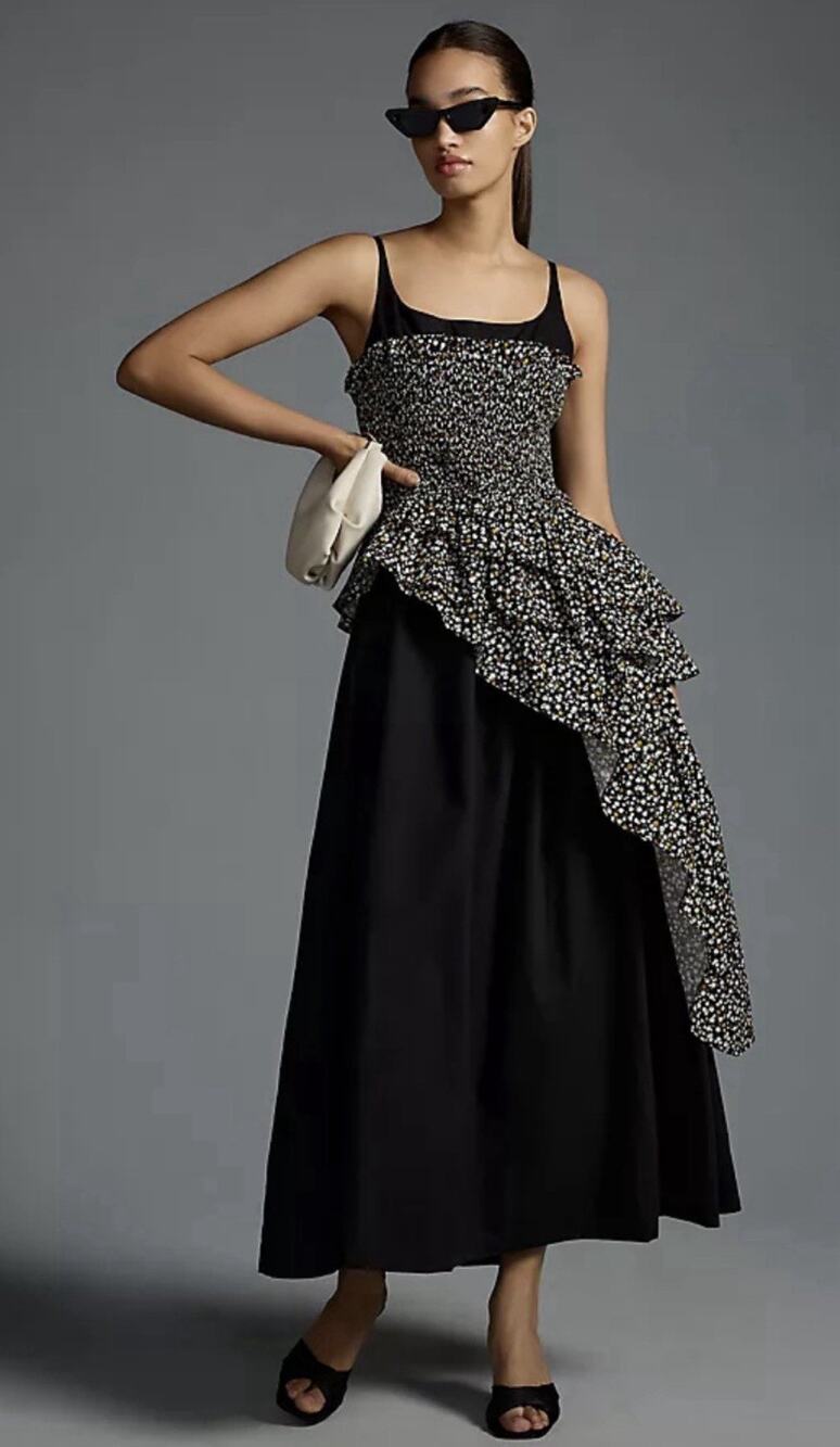 ALLINA LIU Diana Dress Baby Floral Black Ruffle Smocked Avant Garde Size Small